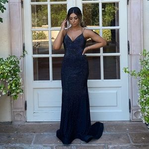 Sherri Hill - 54228 Rhinestone Jersey Tie Open Back Evening Gown - Black